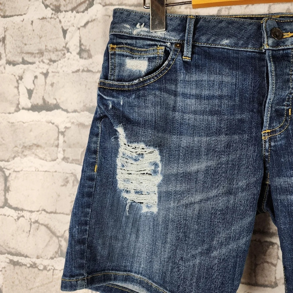 Guess Distressed Button Fly Short Dark Wash 5 Pocket Size  27 - Picture 7 of 14